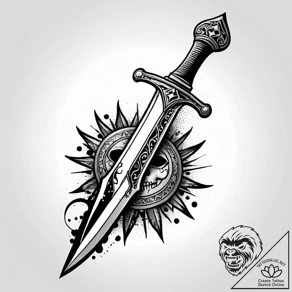 Ancient sword bleeding darkness, tattoo line... - style Jagger Old - tattoo sketch (28.11.2025 16:36)
