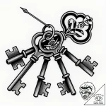 A collection of old, rusty keys., tattoo sket… – style Flux Inscriptions – tattoo sketch (28.11.2025 16:57)