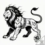 Tattoo sketch, half-human half-lion warrior w… – style Flux Inscriptions – tattoo sketch (28.11.2025 19:37)