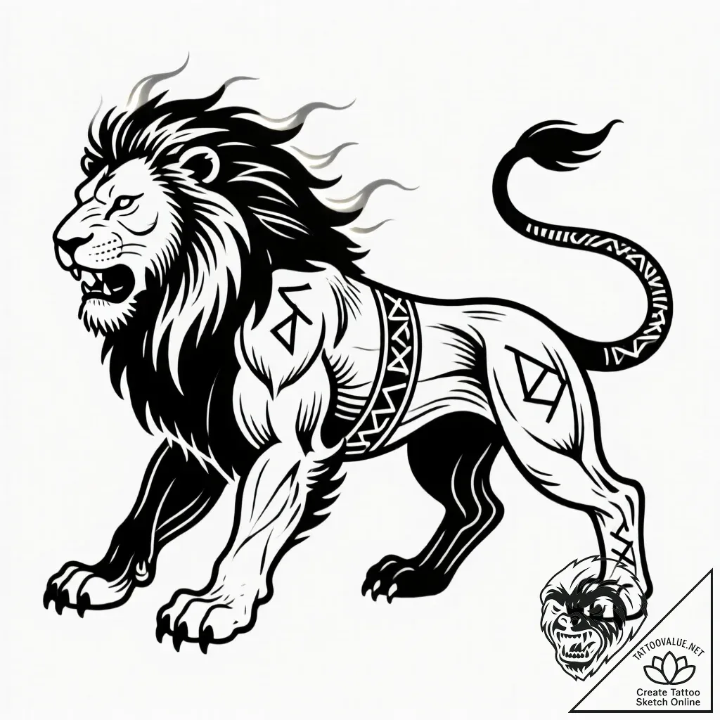 Tattoo sketch, half-human half-lion warrior w... - style Flux Inscriptions - tattoo sketch (28.11.2025 19:37)