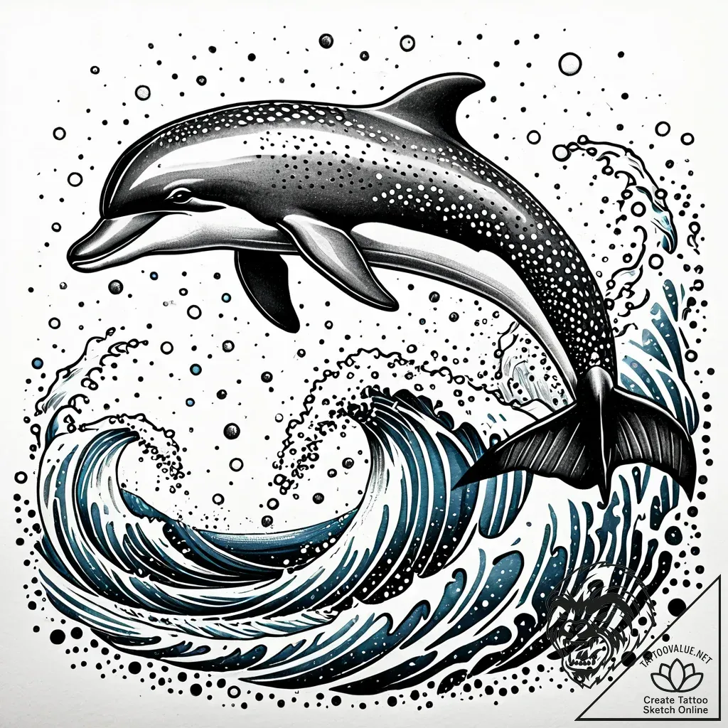A playful dolphin leaping out of the ocean wa... - style Jaeger Simple - tattoo sketch (28.11.2025 22:36)