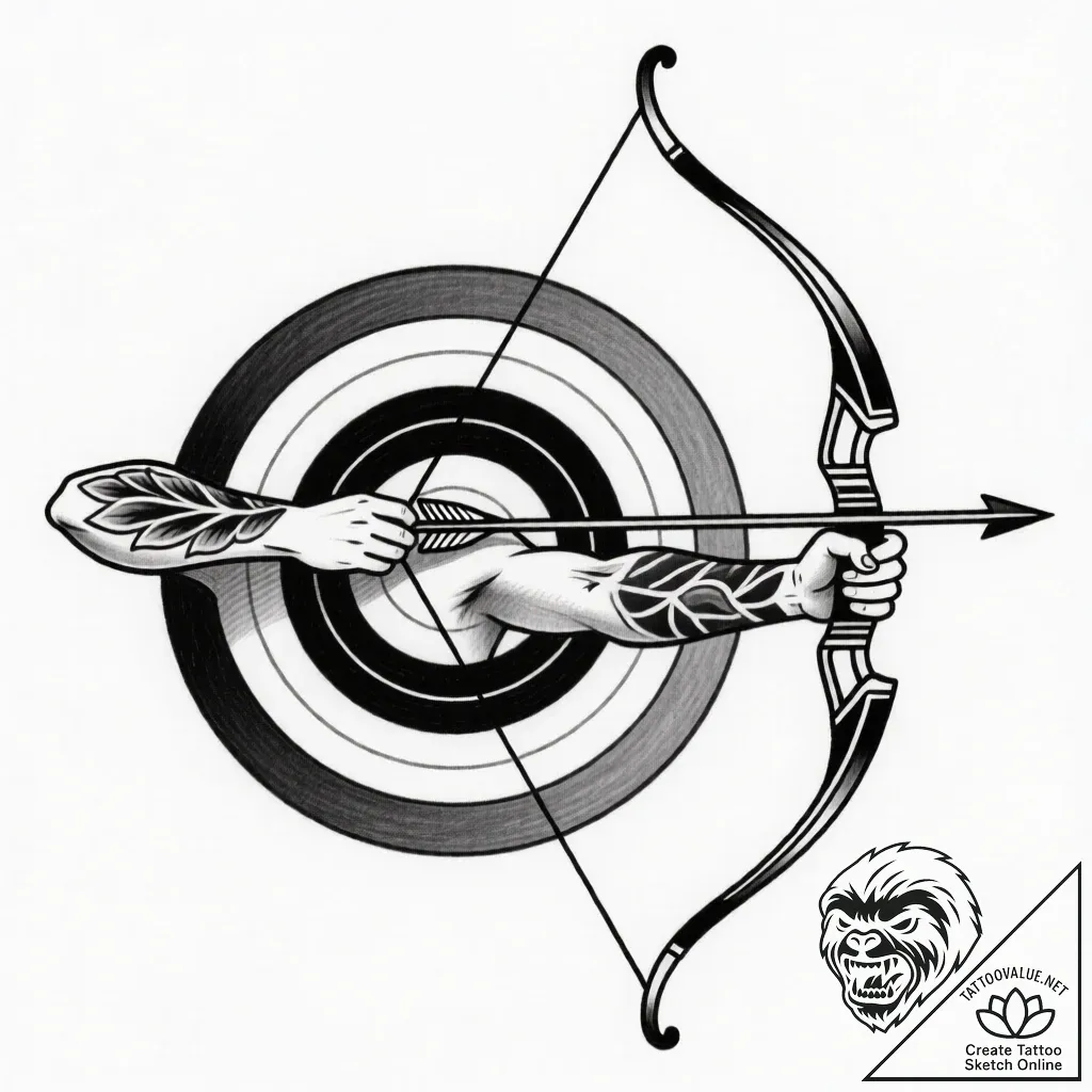 A classic bow and arrow target, precision,, t... - style Flux Inscriptions - tattoo sketch (28.11.2025 23:37)