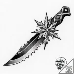 Serrated blade crowned in frost, tattoo sketc… – style Flux Inscriptions – tattoo sketch (29.11.2025 00:58)
