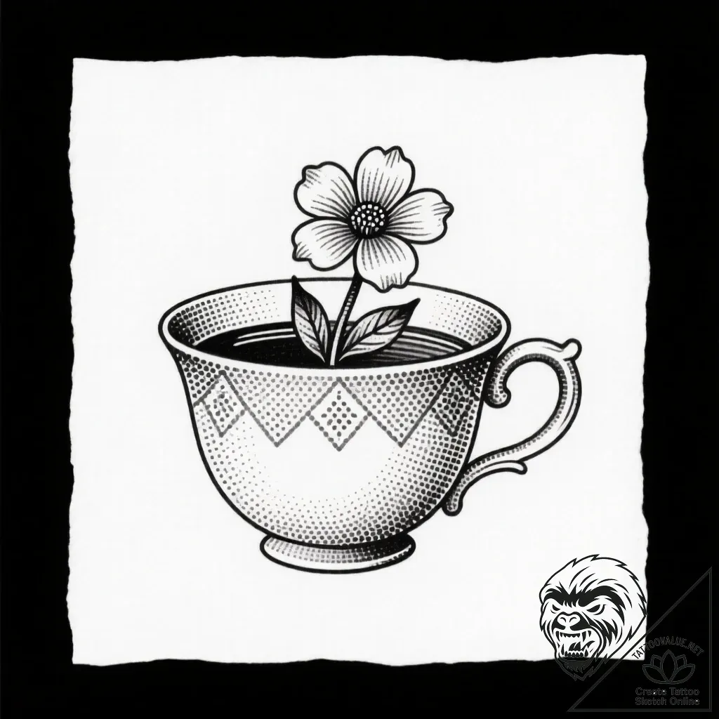 Tattoo sketch a small, elegant teacup with a... - style Flux Inscriptions - tattoo sketch (29.11.2025 02:17)