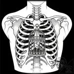 X-ray of a chest showing a birdcage instead o… – style Flux Inscriptions – tattoo sketch (29.11.2025 03:37)