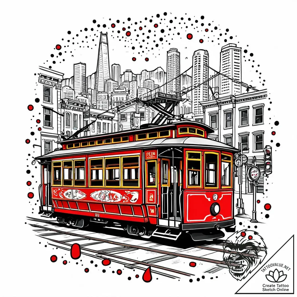 A street-level view of the iconic cable cars... - style Jaeger Mini - tattoo sketch (29.11.2025 04:16)