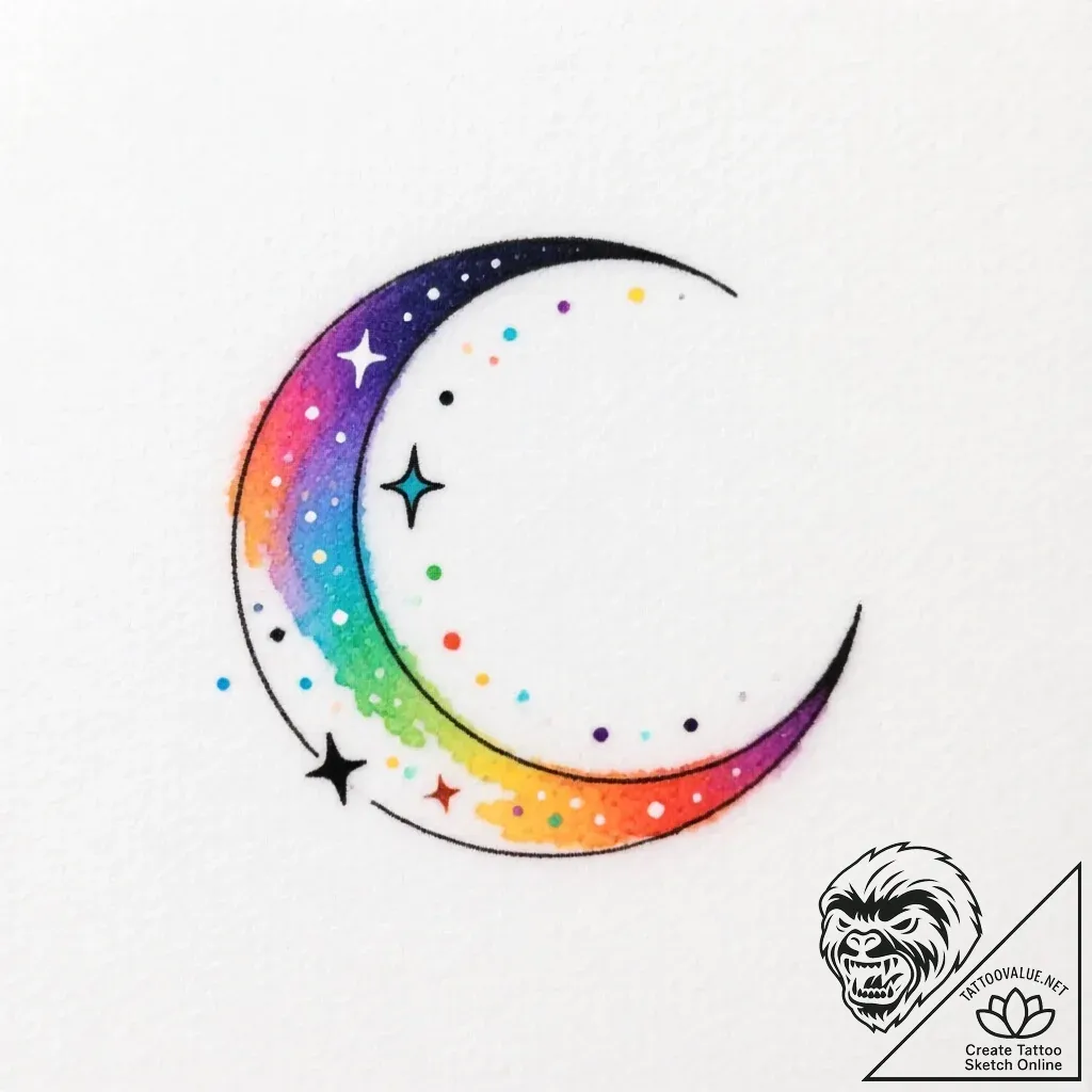 Tattoo sketch, thin crescent moon with scatte... - style Flux Inscriptions - tattoo sketch (29.11.2025 06:17)