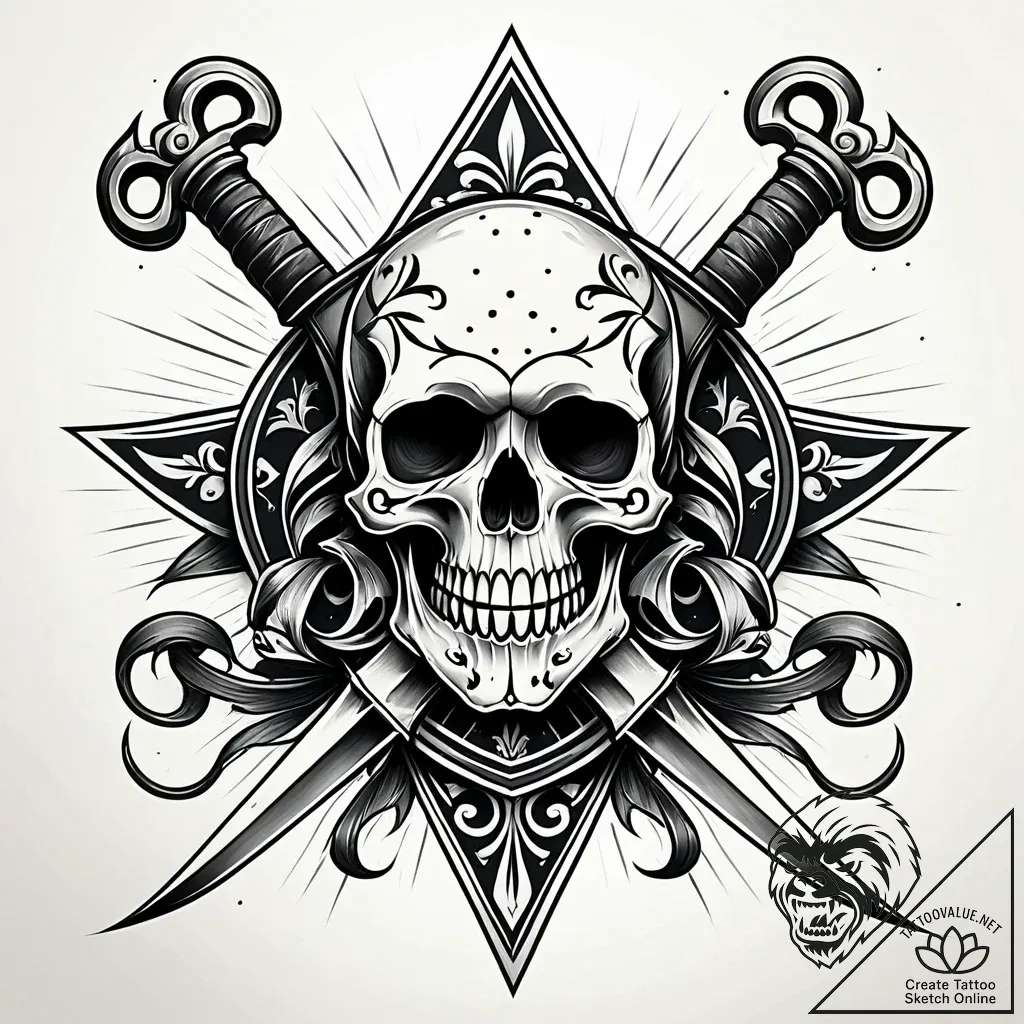 Tattoo sketch, skull intertwined with crossed... - style Jaeger Simple - tattoo sketch (29.11.2025 07:56)