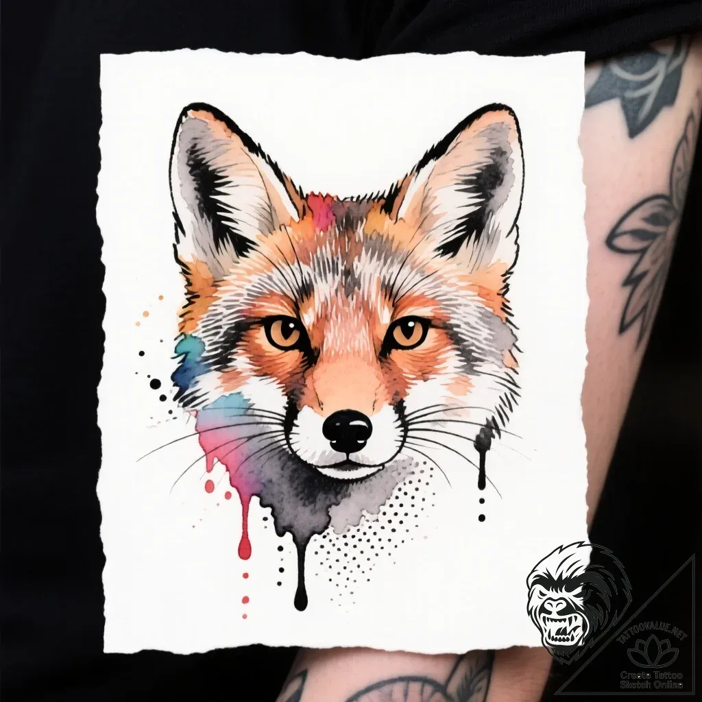 Tat tattoo sketch, watercolor wolf face with... - style Flux Inscriptions - tattoo sketch (29.11.2025 10:17)