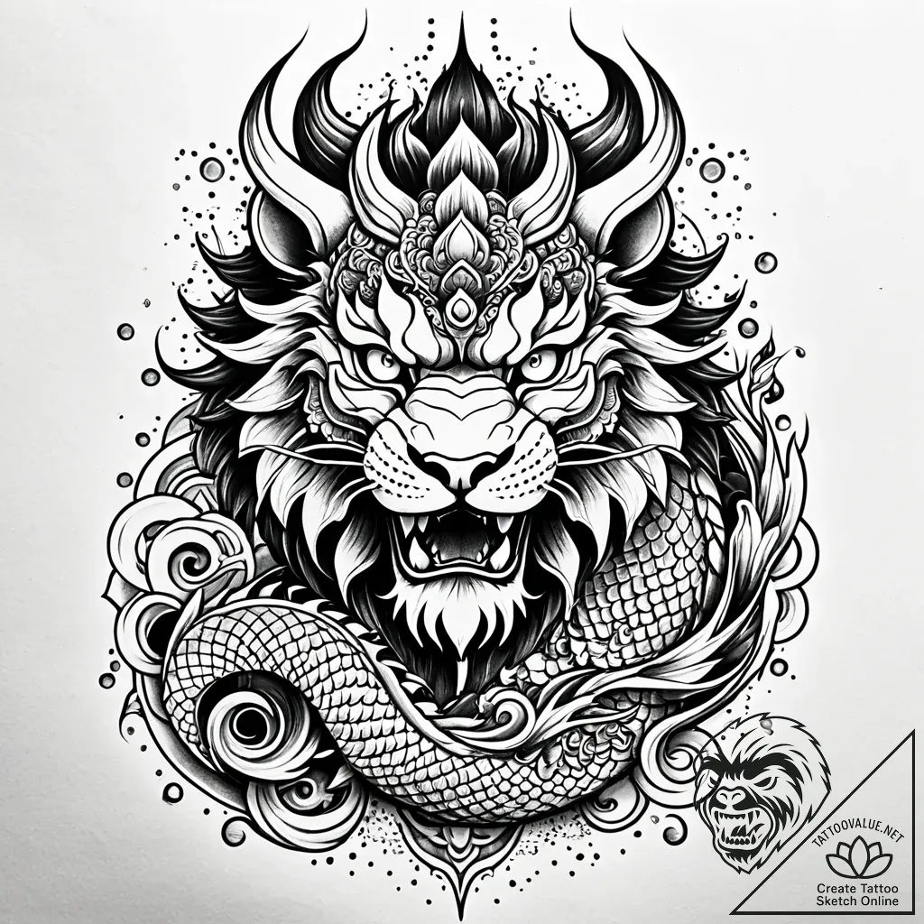 Tattoo sketch, half-lion, half-human warrior... - style Jaeger Simple - tattoo sketch (29.11.2025 10:37)
