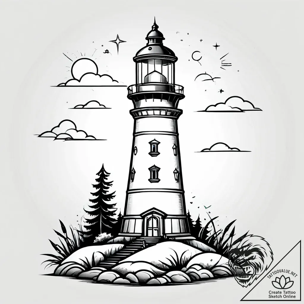 The view from a lighthouse lantern room on a... - style Jagger Old - tattoo sketch (29.11.2025 11:17)