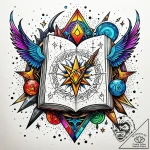 Tat tattoo sketch, leather-bound spellbook op… – style Jaeger Simple – tattoo sketch (29.11.2025 11:57)