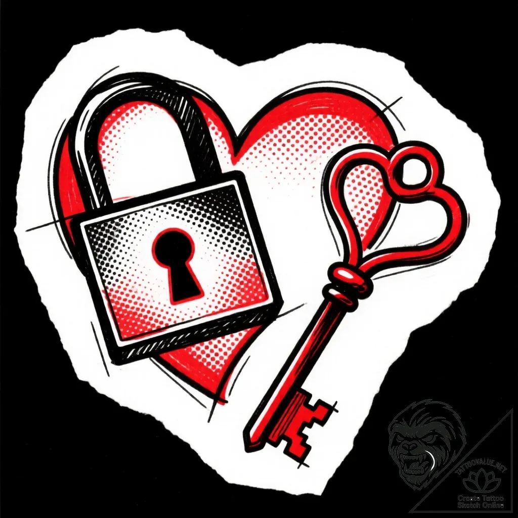 Tattoo design a half-heart lock on one, and a... - style Flux Inscriptions - tattoo sketch (29.11.2025 12:57)