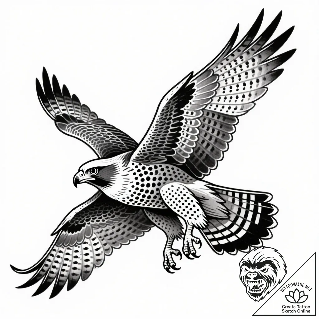Tattoo sketch a swift falcon or hawk, for pre... - style Flux Inscriptions - tattoo sketch (29.11.2025 16:57)