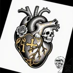 Kintsugi anatomical heart (repaired with gold… – style Flux Inscriptions – tattoo sketch (29.11.2025 19:17)