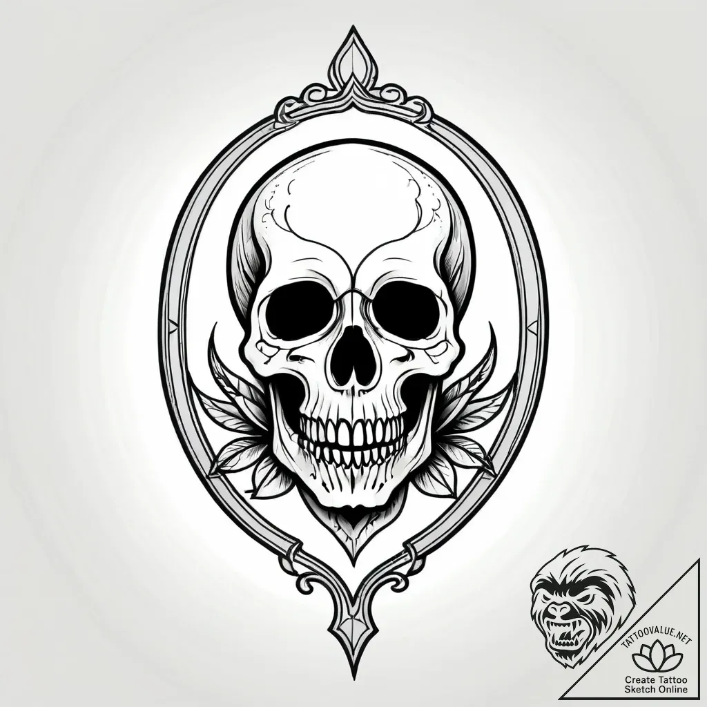 череп в зеркале, tattoo drawing outline, mini... - style Jagger Old - tattoo sketch (29.11.2025 21:37)