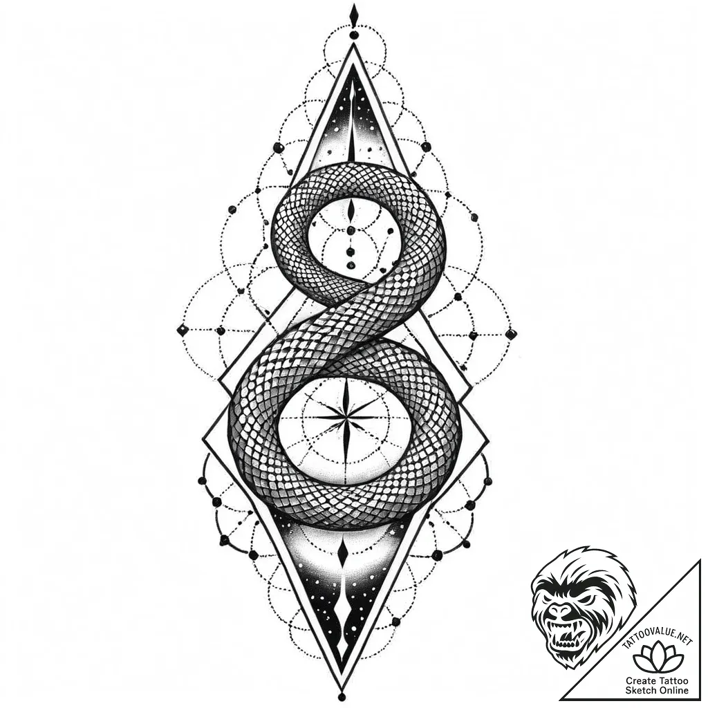 Hollow serpent beneath spectral spire, tattoo... - style Jaeger Mini - tattoo sketch (29.11.2025 23:57)
