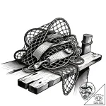 A pile of colorful, discarded fishing nets on… – style Flux Inscriptions – tattoo sketch (30.11.2025 00:37)