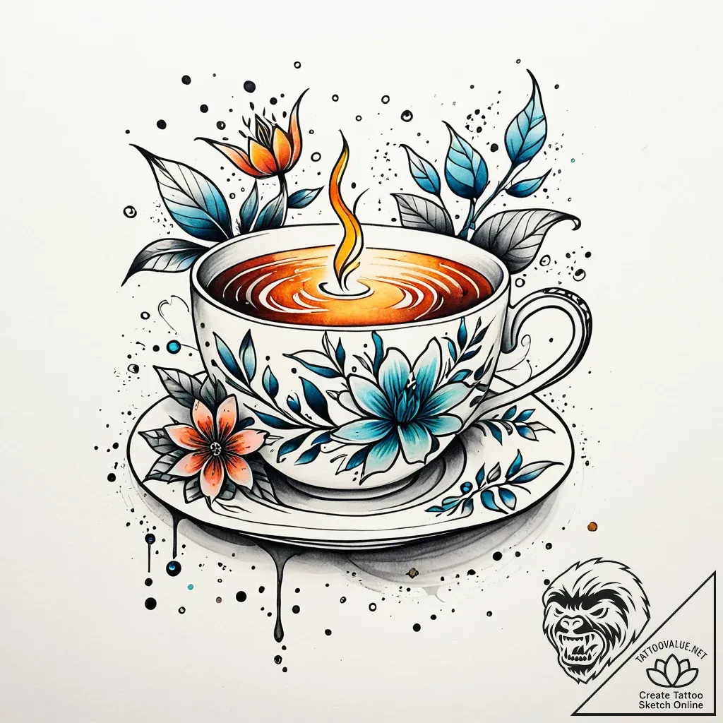 Tattoo sketch a detailed tiny teacup with a f... - style Jaeger Simple - tattoo sketch (30.11.2025 00:57)