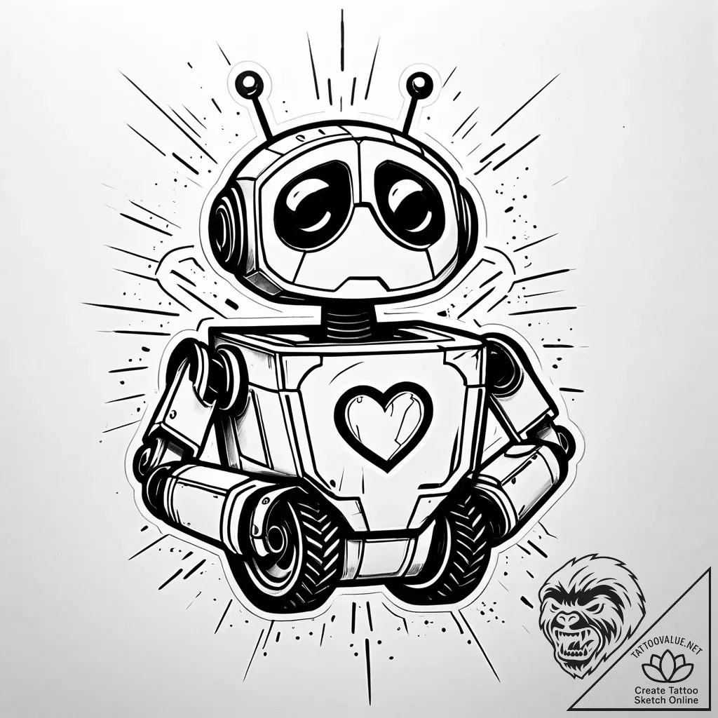 Eskiz.to, tattoo sketch, wall-e robotic heart... - style Jaeger Simple - tattoo sketch (30.11.2025 02:17)