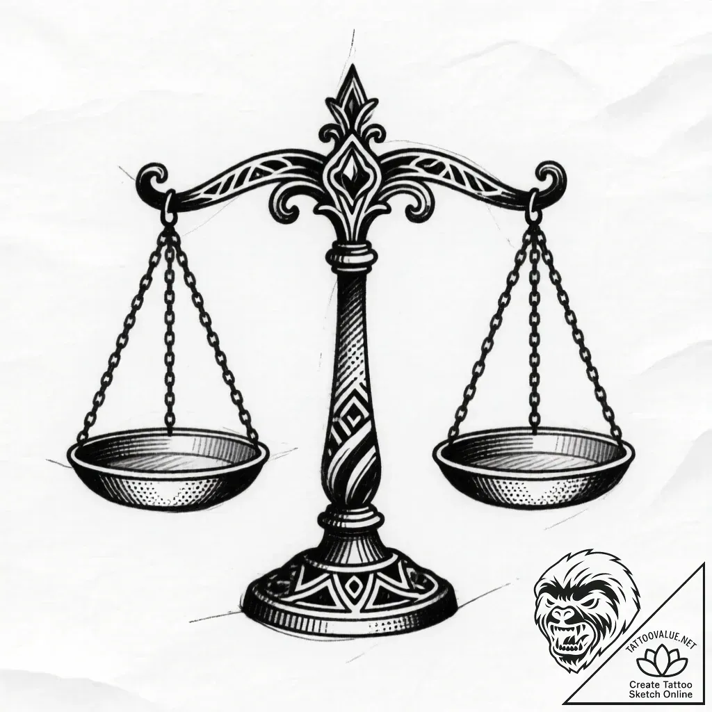 Weighing scales, held in perfect balance, con... - style Flux Inscriptions - tattoo sketch (30.11.2025 04:37)