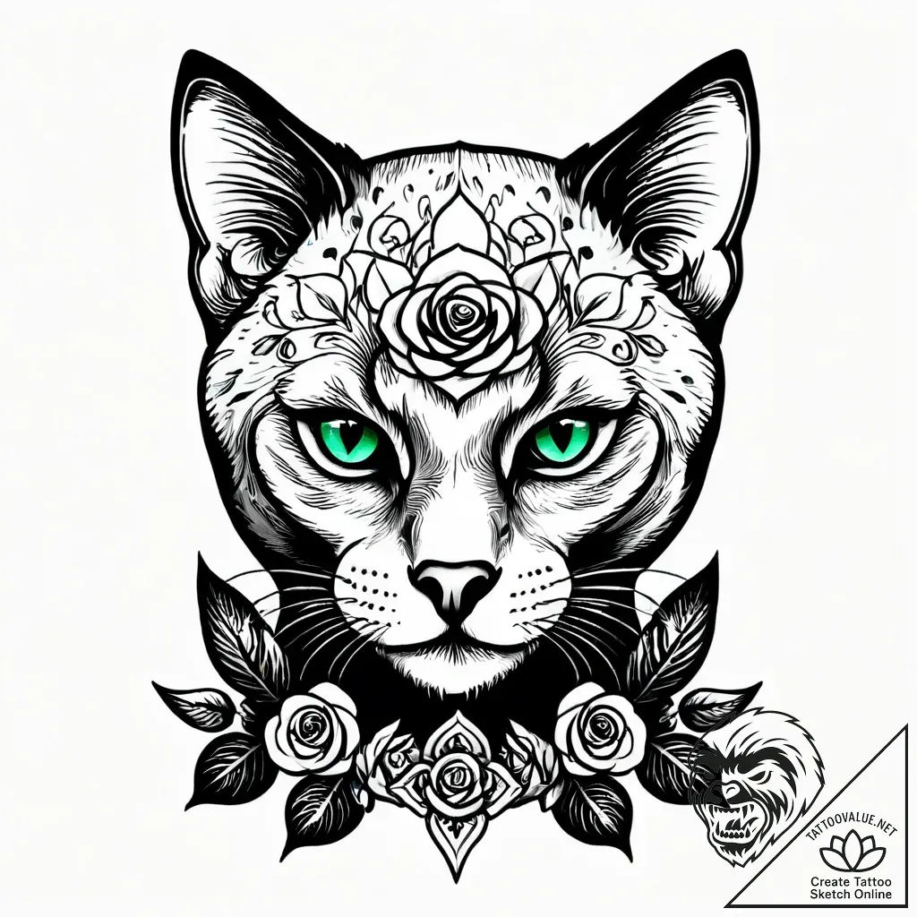 Tattoo sketch, sleek black cat with emerald e... - style Jagger Old - tattoo sketch (30.11.2025 05:36)