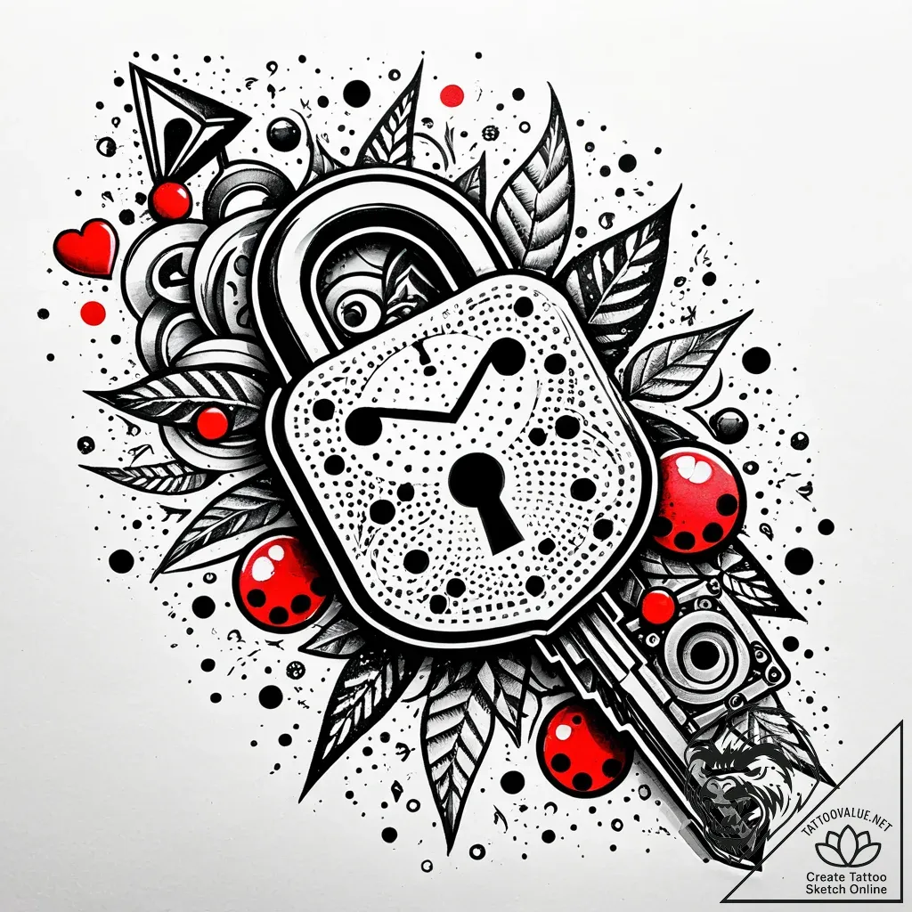 Tattoo sketch a 'lock' emoji on one, a 'key'... - style Jaeger Simple - tattoo sketch (30.11.2025 06:17)