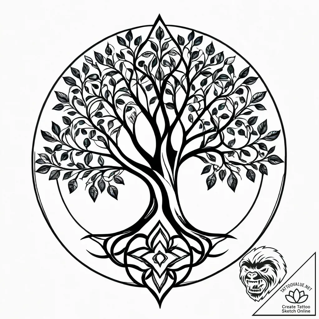 Yggdrasil (tree of life), tattoo drawing outl... - style Jagger Old - tattoo sketch (30.11.2025 08:17)