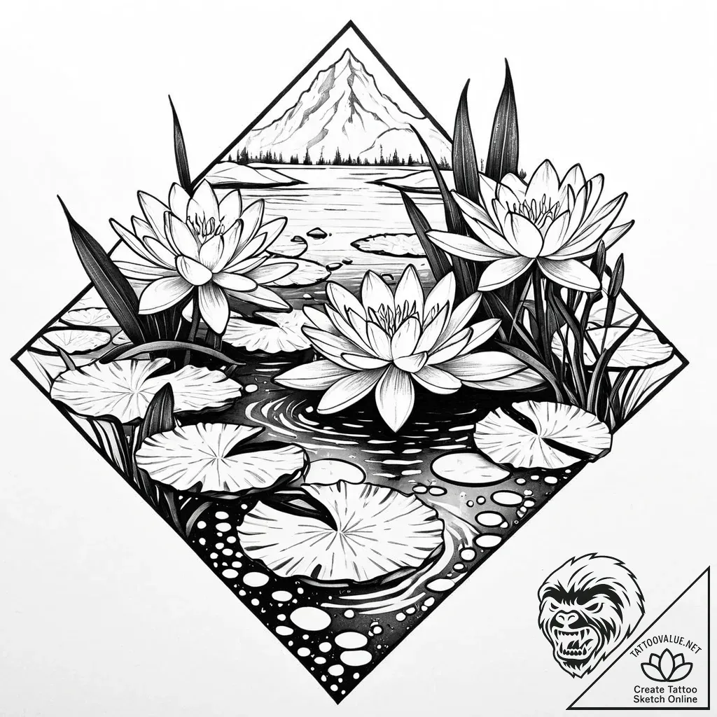 Tattoo sketch, white water lilies floating on... - style Jaeger Mini - tattoo sketch (30.11.2025 11:57)