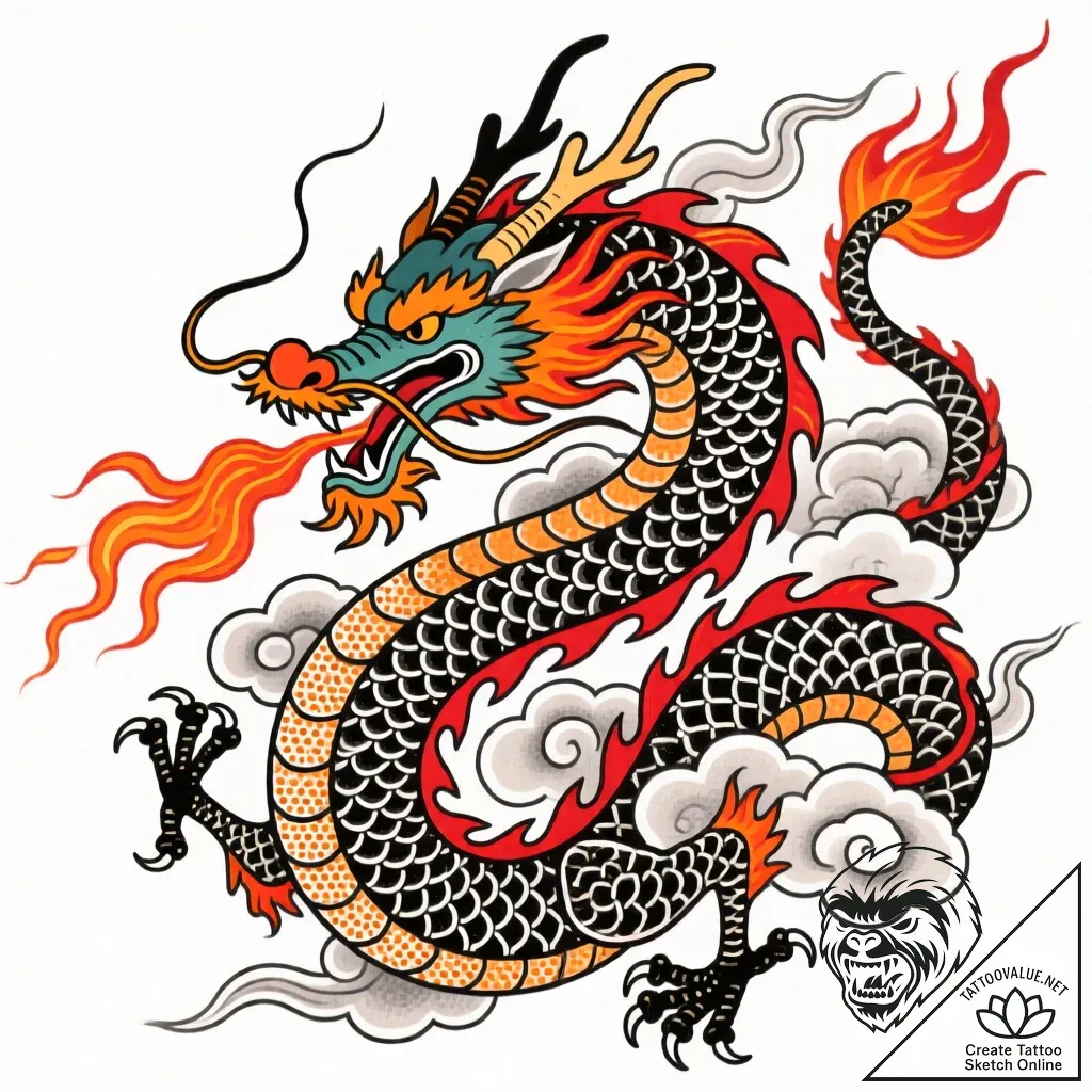 Tat tattoo sketch, japanese dragon coiling th... - style Flux Inscriptions - tattoo sketch (30.11.2025 13:57)