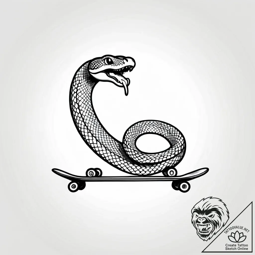 Snake wrapped around a skateboard, ink illust... - style Jagger Old - tattoo sketch (30.11.2025 14:56)