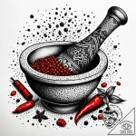 A detailed shot of spices in a mortar and pes… – style Jaeger Simple – tattoo sketch (30.11.2025 16:57)