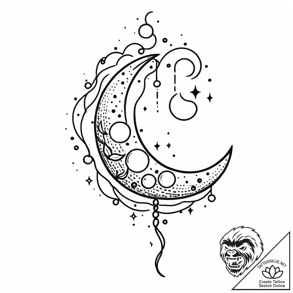 месяц, tattoo sketch design, black outline on... - style Jaeger Mini - tattoo sketch (30.11.2025 17:16)