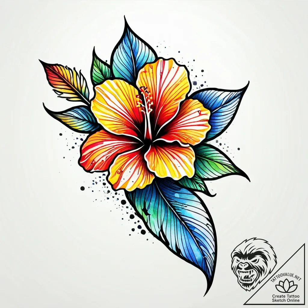 Tattoo sketch, watercolor style hibiscus flow... - style Jagger Old - tattoo sketch (30.11.2025 17:37)