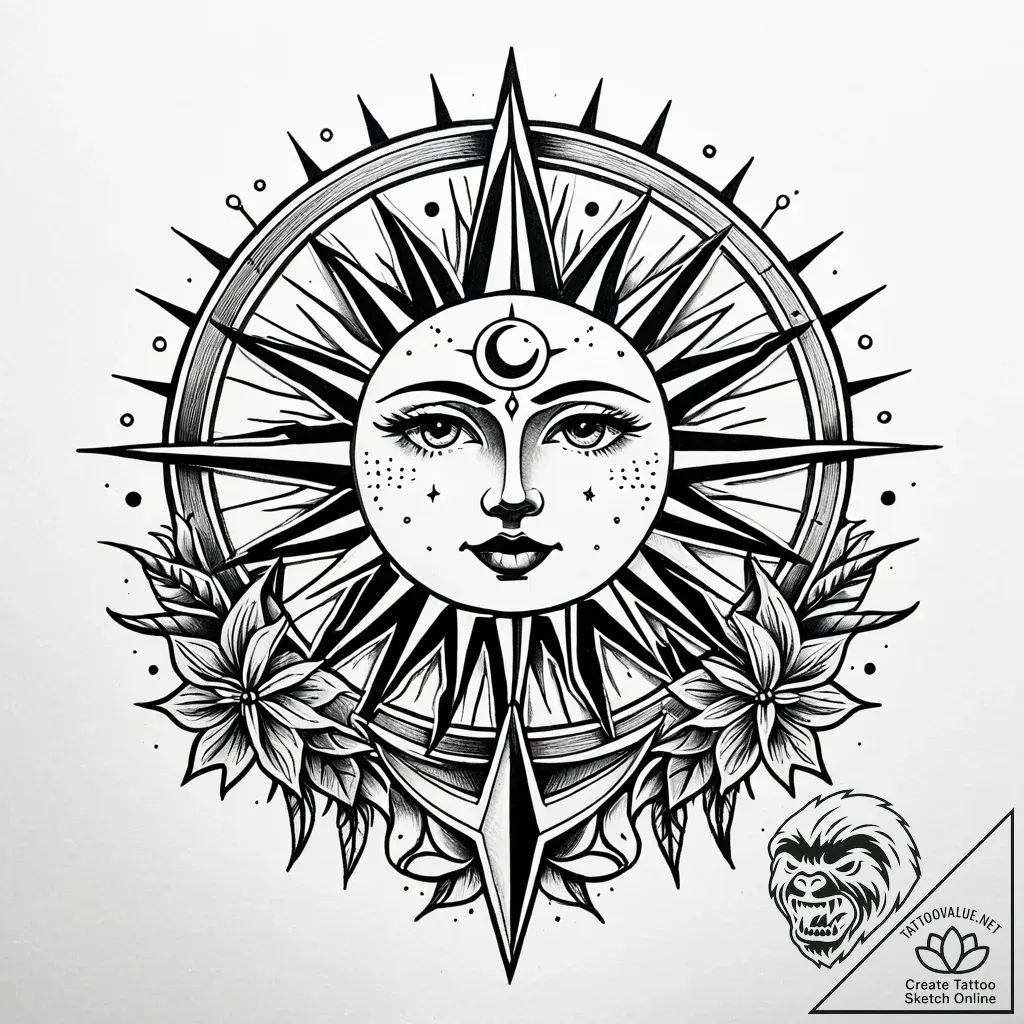 Sun and moon, tattoo line art, professional a... - style Jaeger Simple - tattoo sketch (30.11.2025 17:57)