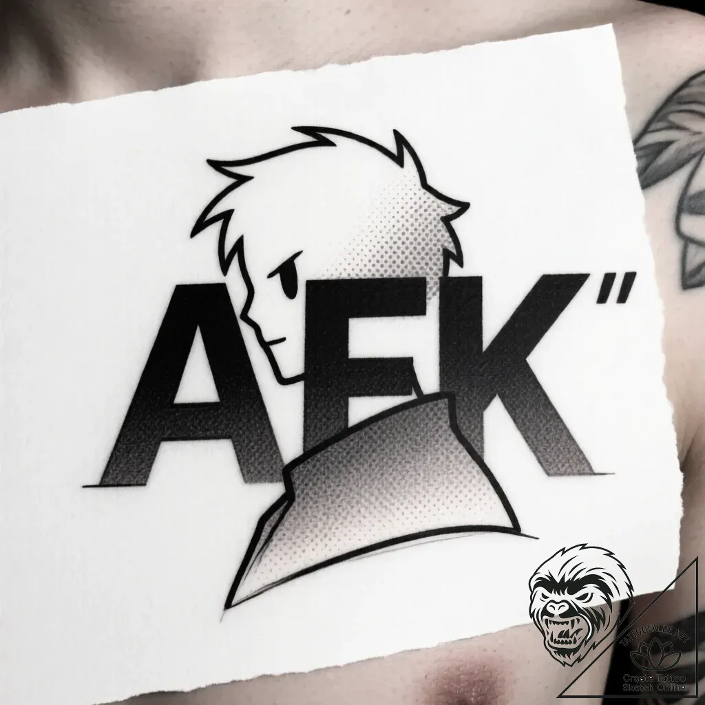 Tattoo design 'afk' with a sleeping character... - style Flux Inscriptions - tattoo sketch (30.11.2025 18:57)