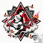 Tattoo sketch, miguel strumming guitar with f… – style Flux Inscriptions – tattoo sketch (30.11.2025 20:17)