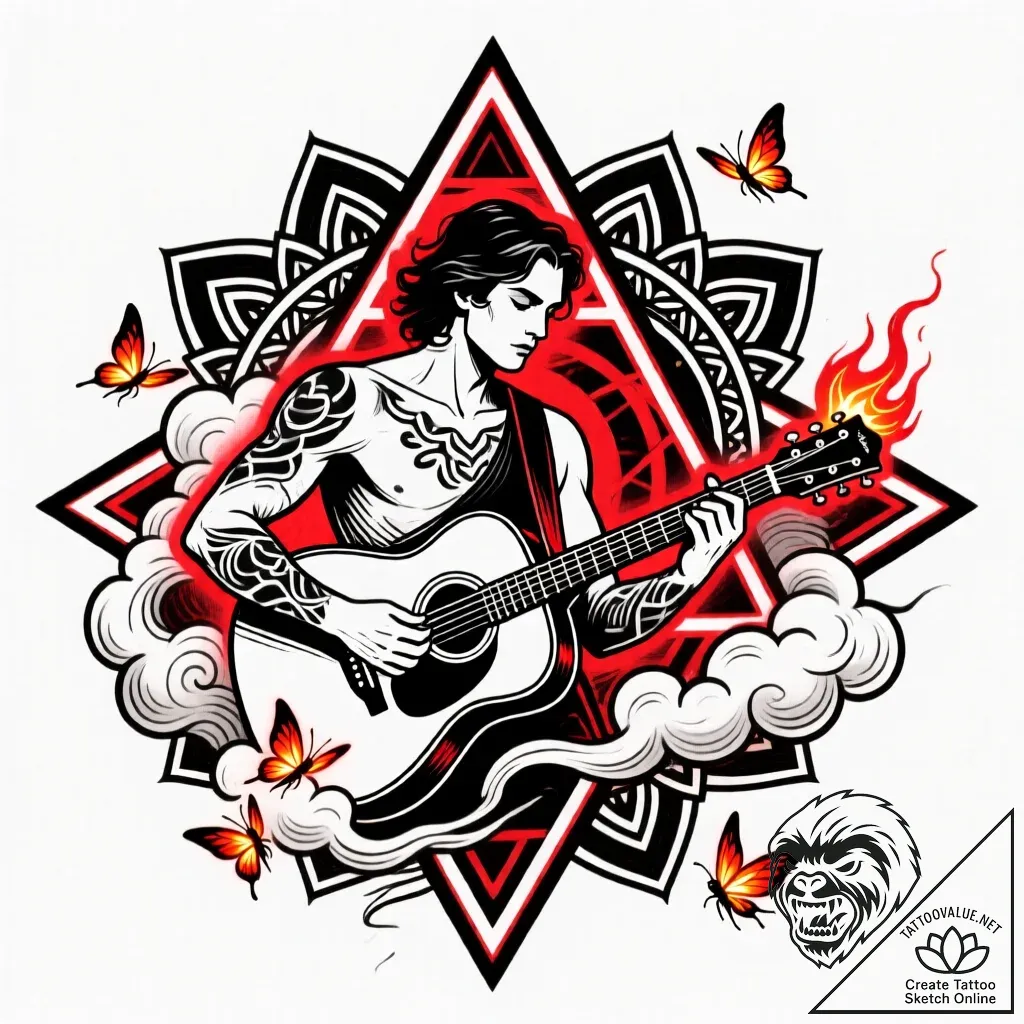 Tattoo sketch, miguel strumming guitar with f... - style Flux Inscriptions - tattoo sketch (30.11.2025 20:17)