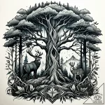 Tat tattoo sketch, ancient forest with toweri… – style Jaeger Simple – tattoo sketch (30.11.2025 21:57)