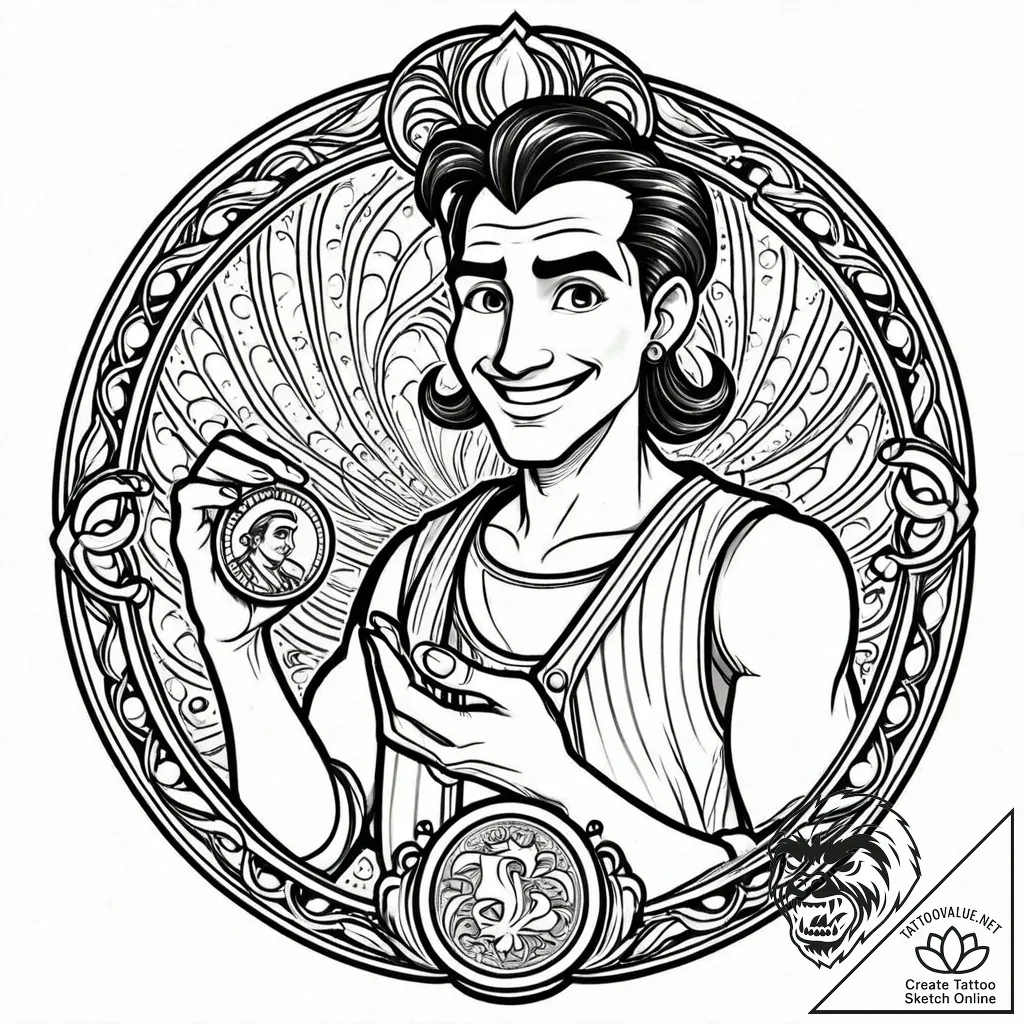 Tattoo sketch, tulio with confident grin and... - style Jaeger Mini - tattoo sketch (30.11.2025 22:17)