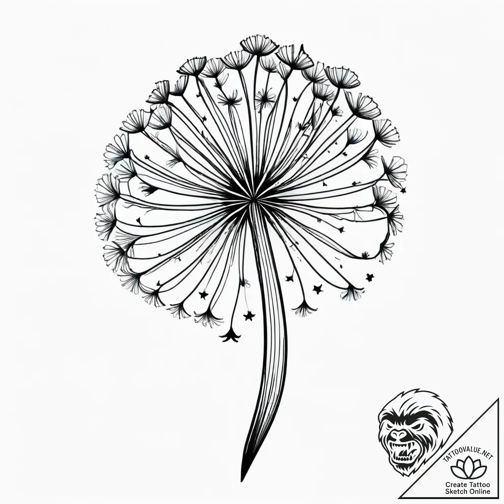 Tattoo sketch a dandelion with seeds blowing... - style Jagger Old - tattoo sketch (30.11.2025 23:57)