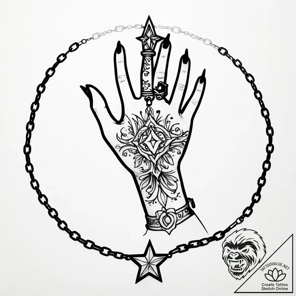 Delicate hand chains (hand harness) made of s... - style Jagger Old - tattoo sketch (01.12.2025 01:16)