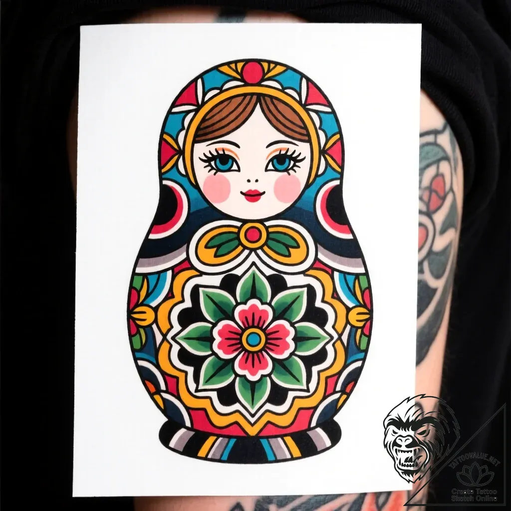 Matryoshka doll, tattoo line art, highly deta... - style Flux Inscriptions - tattoo sketch (01.12.2025 01:37)
