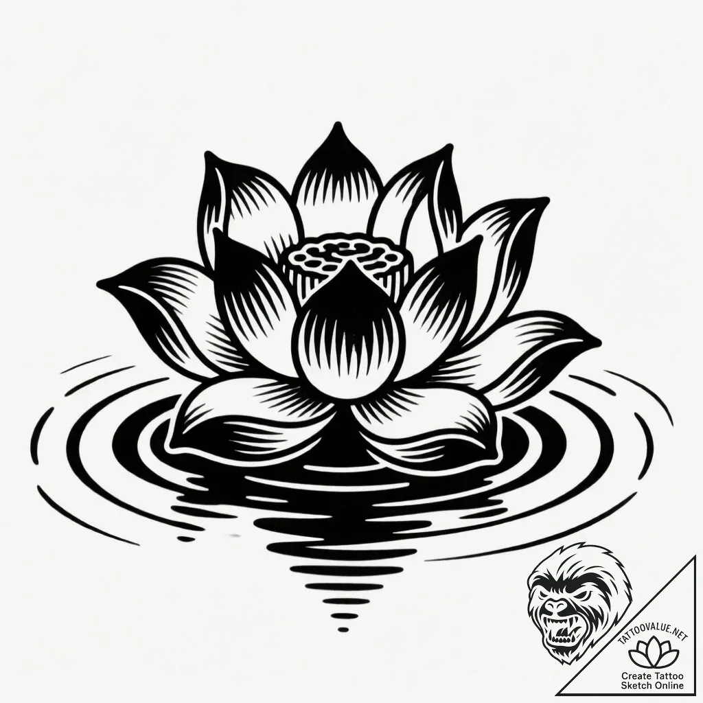 Tat tattoo sketch, serene lotus blossom float... - style Flux Inscriptions - tattoo sketch (01.12.2025 02:57)