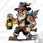 Tat tattoo sketch, stout gnome with pointed h… – style Flux Inscriptions – tattoo sketch (01.12.2025 05:37)