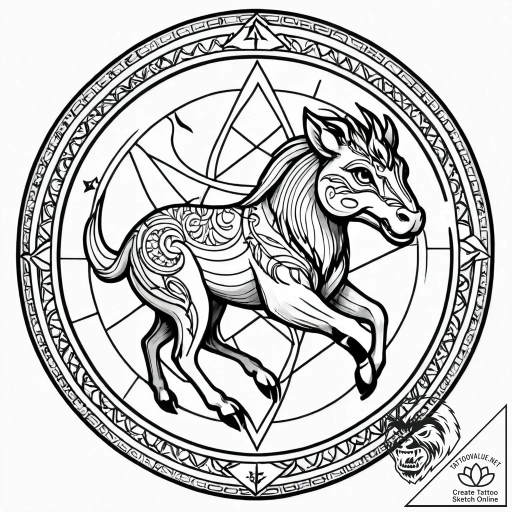 Tattoo sketch a zodiac animal trying to escap... - style Jagger Old - tattoo sketch (01.12.2025 06:36)