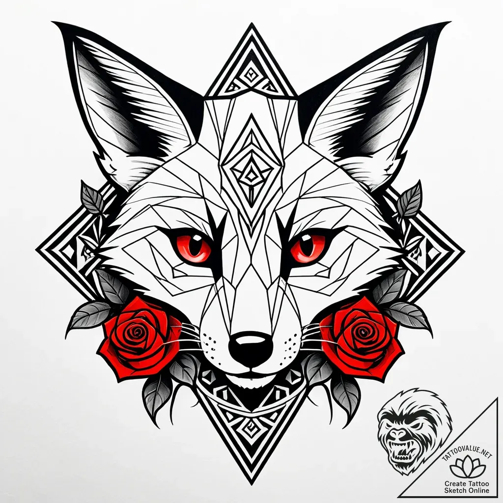 Tattoo sketch, tiny geometric fox face with s... - style Jaeger Simple - tattoo sketch (01.12.2025 08:37)