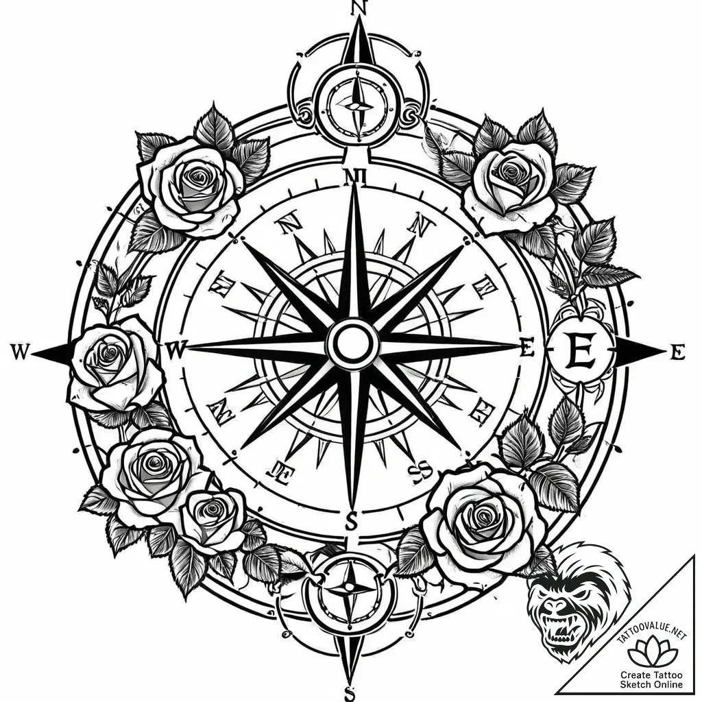 Tattoo design a compass pointing "home" with... - style Jaeger Mini - tattoo sketch (01.12.2025 12:57)