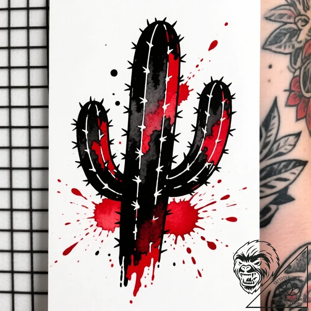 кактус, ink illustration for tattoo, on a cle... - style Flux Inscriptions - tattoo sketch (01.12.2025 14:57)