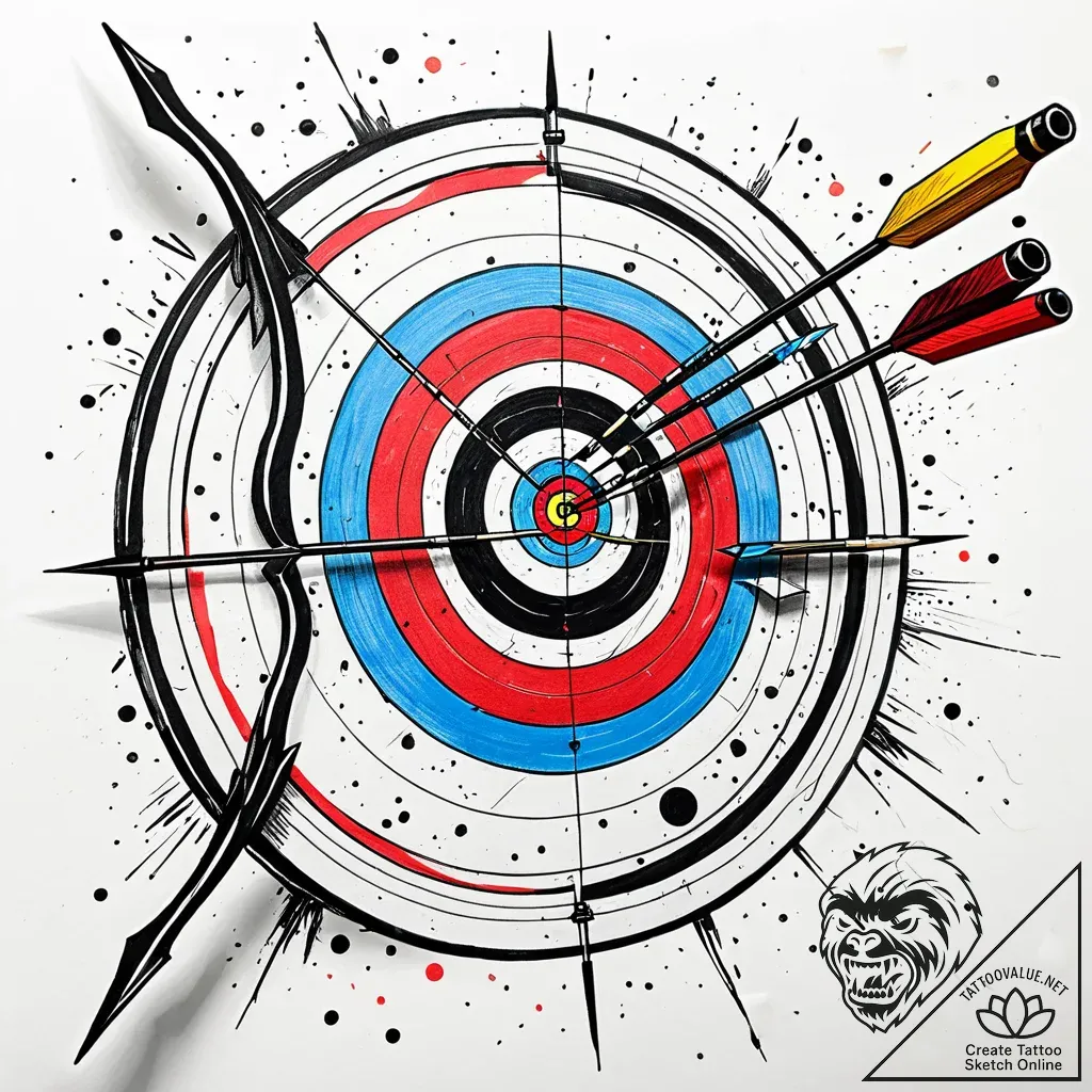 A person practicing archery, aiming at a targ... - style Jaeger Simple - tattoo sketch (01.12.2025 15:17)